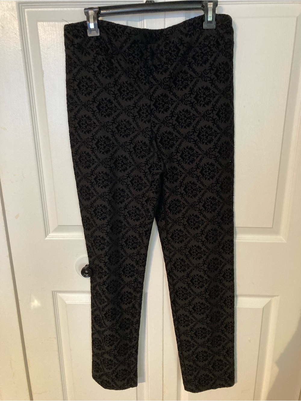 Black Damask Straight Leg Women's Pants